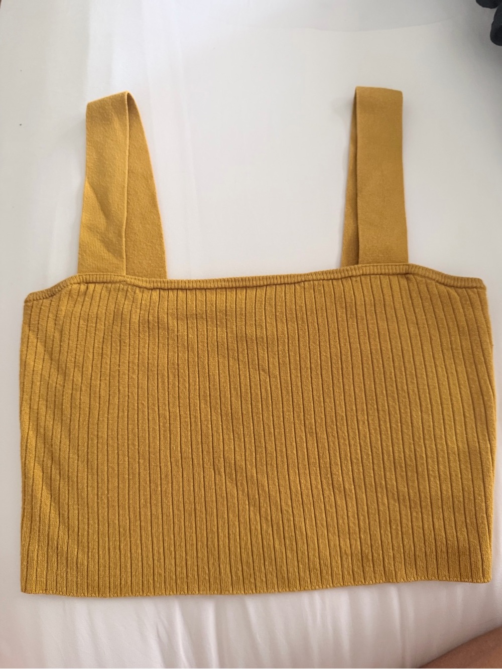 La Hearts Ribbed Square-Neck Crop Tank — Mustard